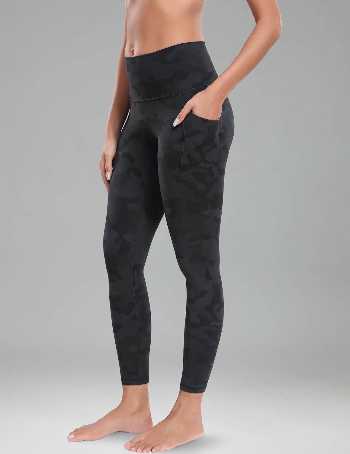 image:imageColorfulkoala Womens Dreamlux High Waisted Workout Leggings 25 28 Inseam Yoga Pants with PocketsGrey Camouflage