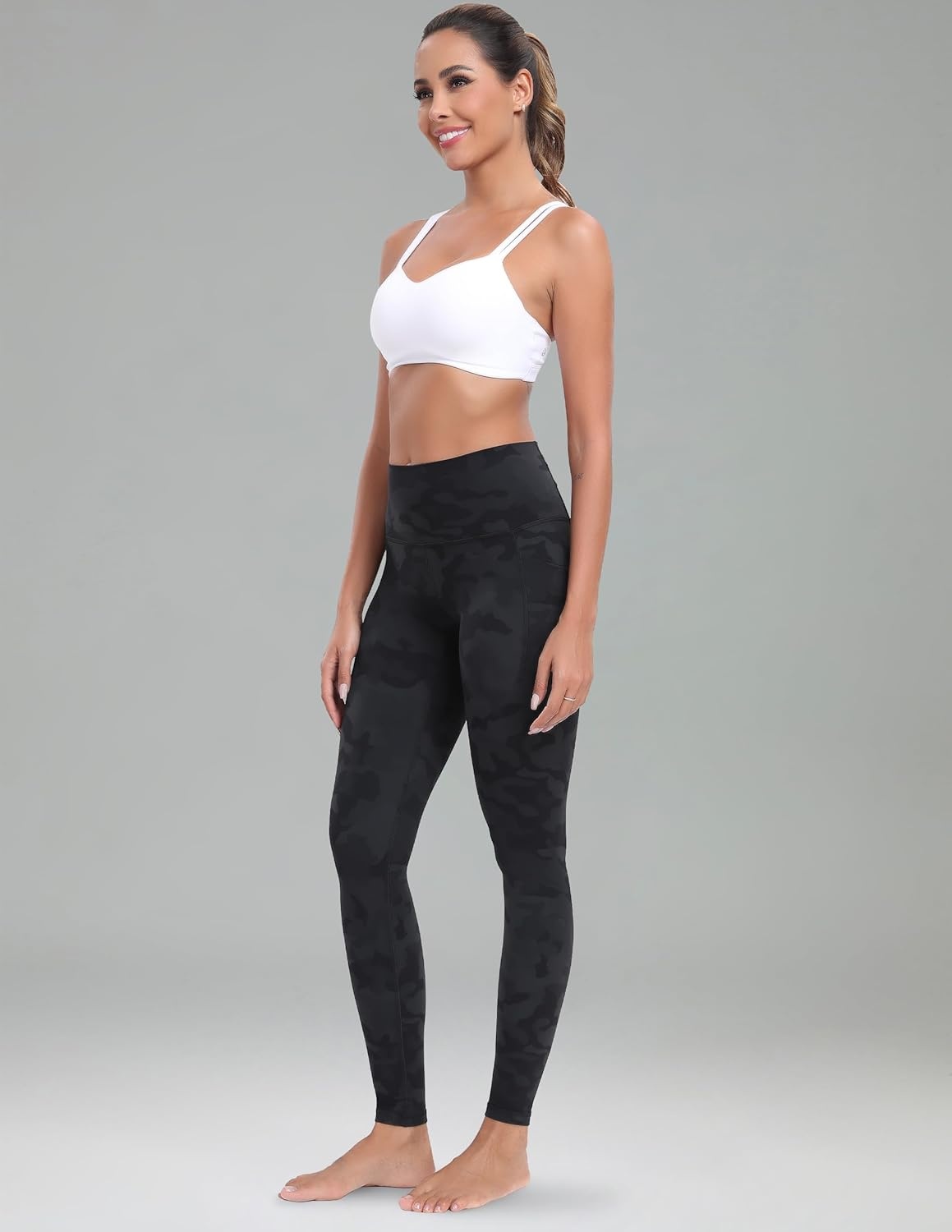 image:imageColorfulkoala Womens Dreamlux High Waisted Workout Leggings 25 28 Inseam Yoga Pants with PocketsGrey Camouflage
