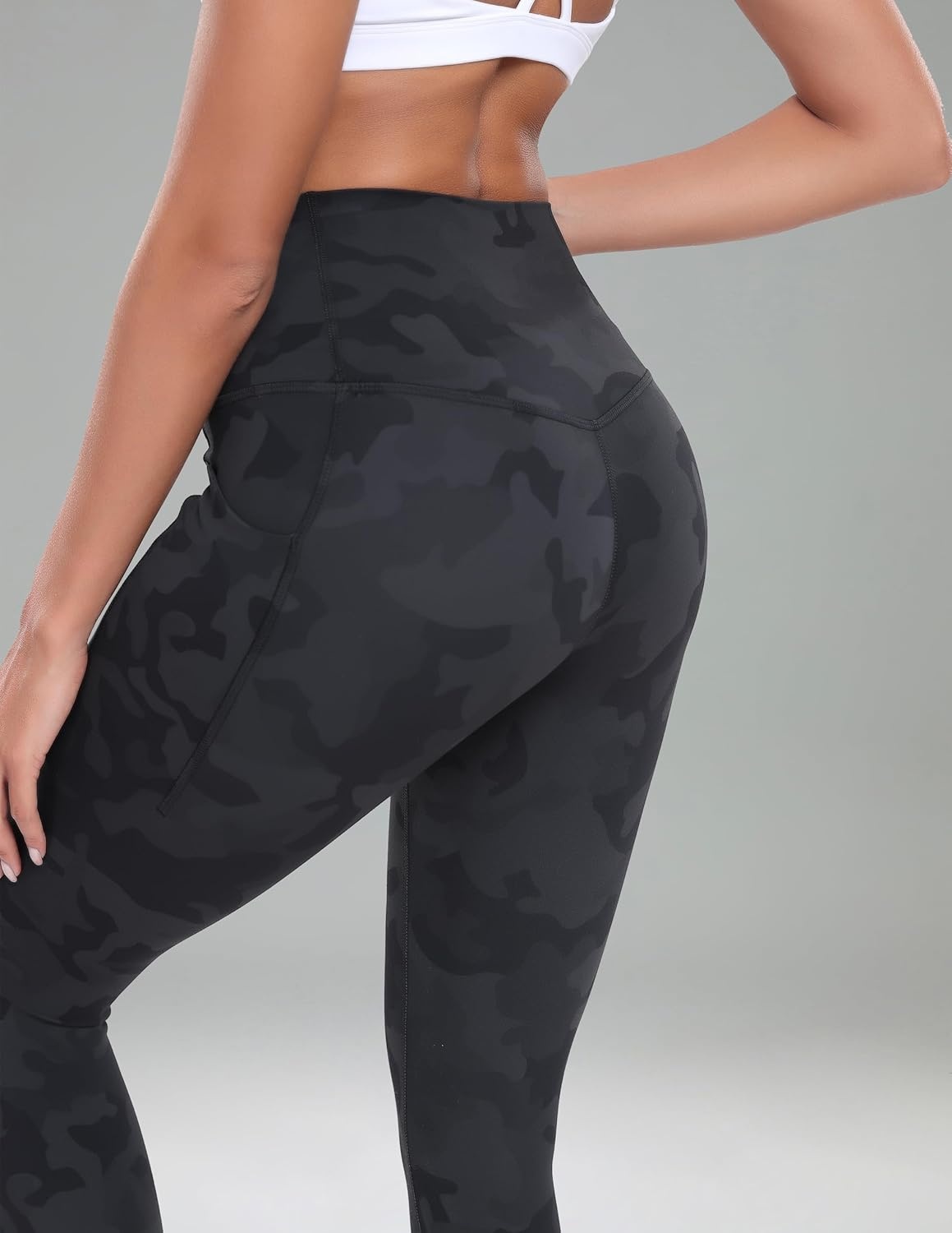 image:imageColorfulkoala Womens Dreamlux High Waisted Workout Leggings 25 28 Inseam Yoga Pants with PocketsGrey Camouflage