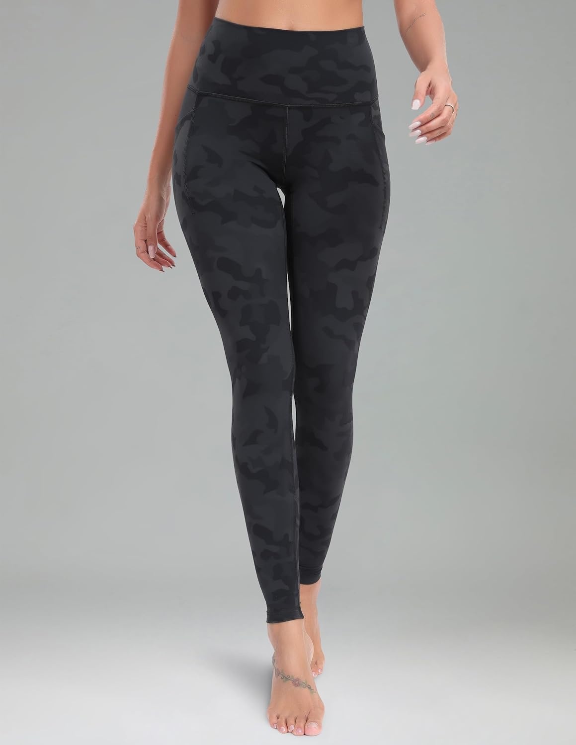 image:imageColorfulkoala Womens Dreamlux High Waisted Workout Leggings 25 28 Inseam Yoga Pants with PocketsGrey Camouflage