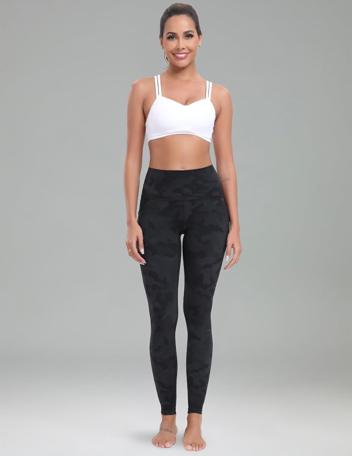 image:imageColorfulkoala Womens Dreamlux High Waisted Workout Leggings 25 28 Inseam Yoga Pants with PocketsGrey Camouflage