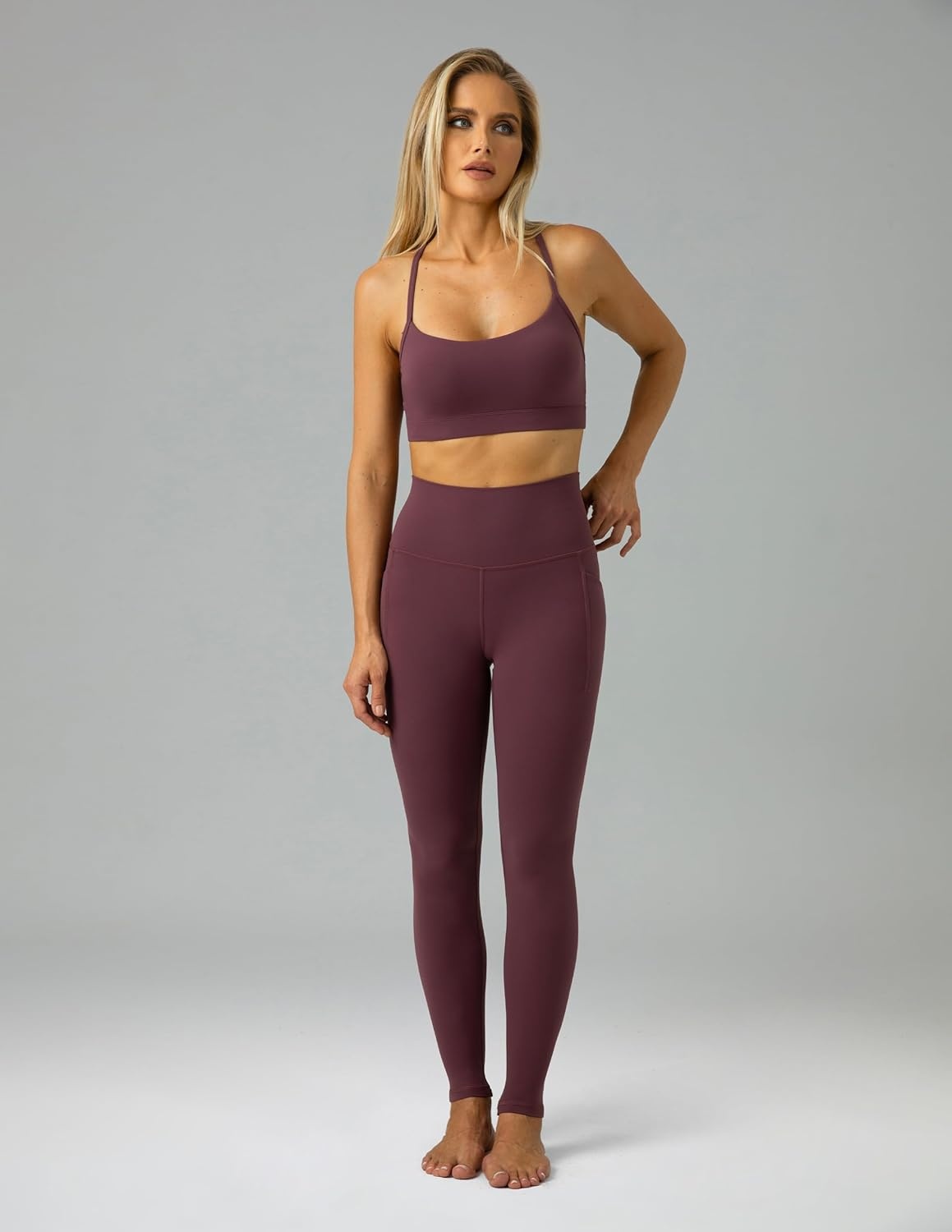 image:imageColorfulkoala Womens Dreamlux High Waisted Workout Leggings 25 28 Inseam Yoga Pants with PocketsPlum Red