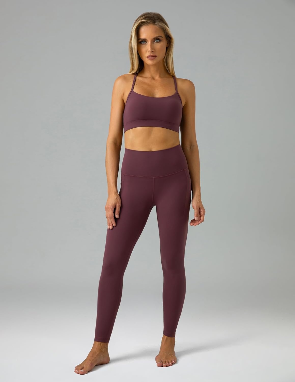 image:imageColorfulkoala Womens Dreamlux High Waisted Workout Leggings 25 28 Inseam Yoga Pants with PocketsPlum Red