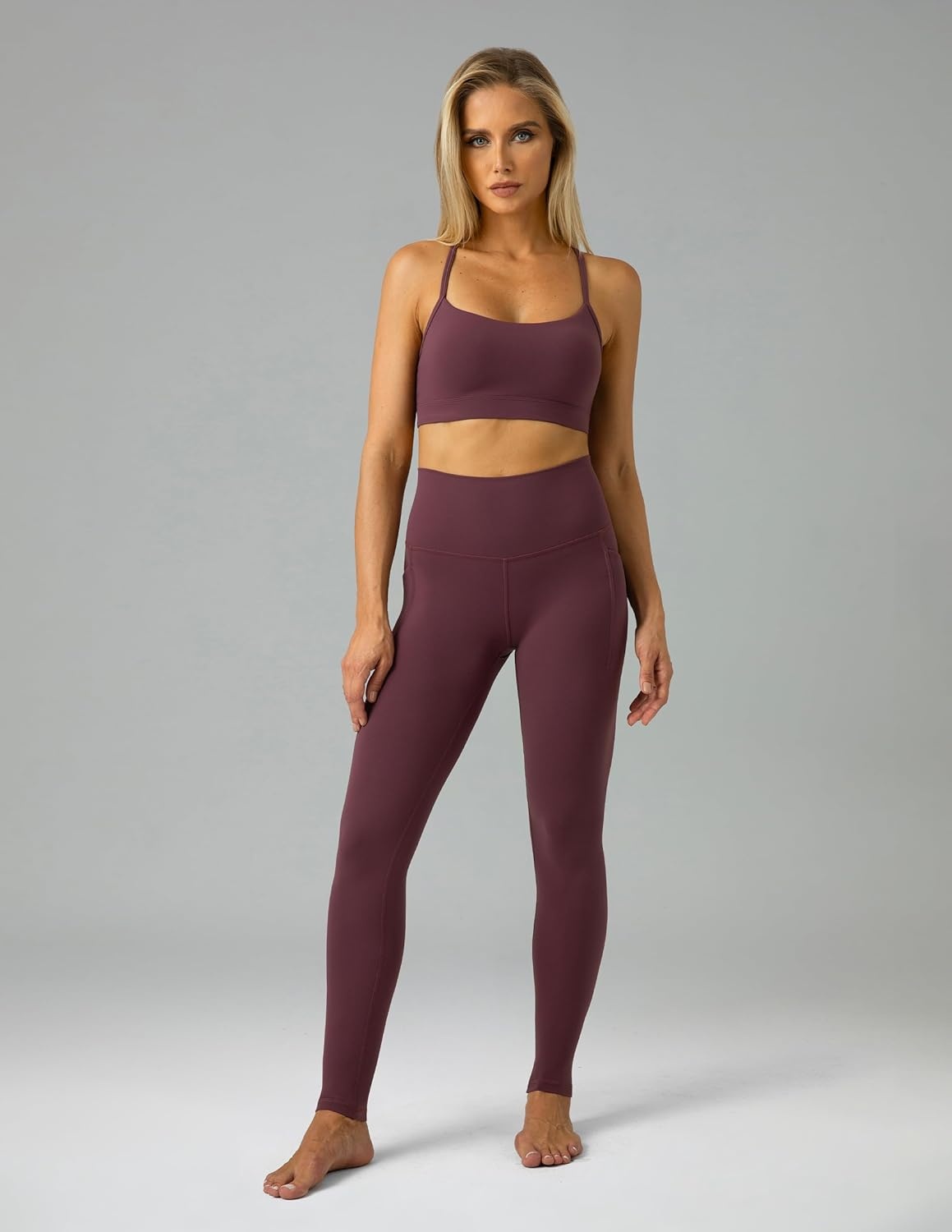 image:imageColorfulkoala Womens Dreamlux High Waisted Workout Leggings 25 28 Inseam Yoga Pants with PocketsPlum Red