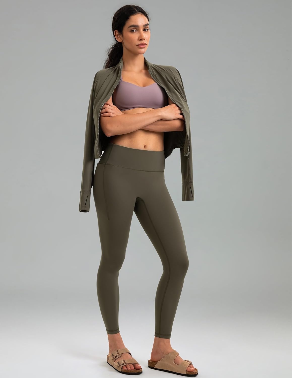 image:imageColorfulkoala Womens Fleece Lined Leggings 265 with Pockets Thermal Casual Workout No Front Seam Yoga Pants Winter WarmOlive