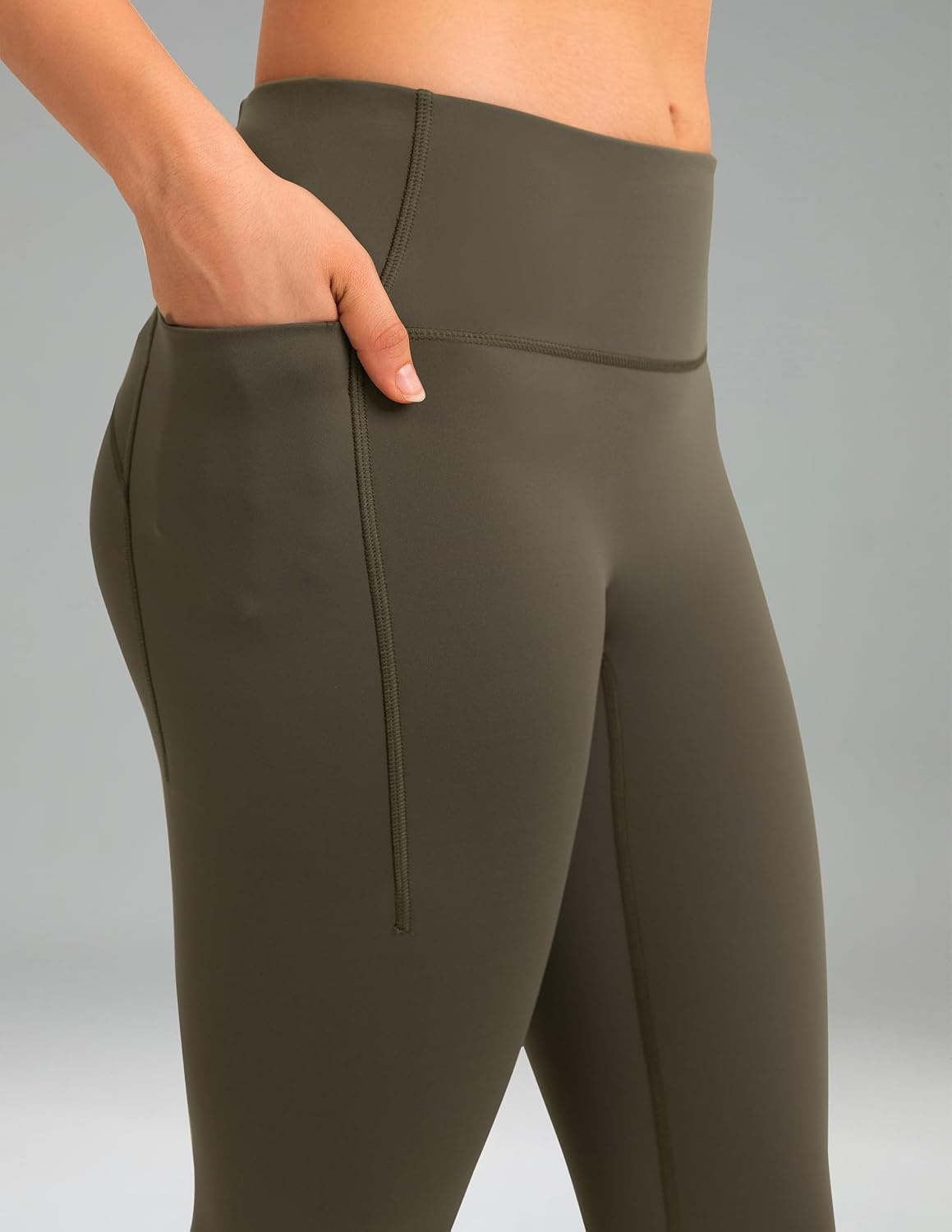 image:imageColorfulkoala Womens Fleece Lined Leggings 265 with Pockets Thermal Casual Workout No Front Seam Yoga Pants Winter WarmOlive