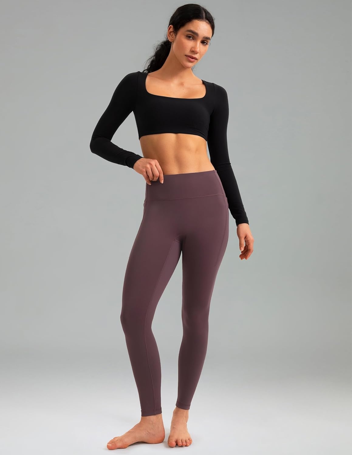 image:imageColorfulkoala Womens Fleece Lined Leggings 265 with Pockets Thermal Casual Workout No Front Seam Yoga Pants Winter WarmPlum Red