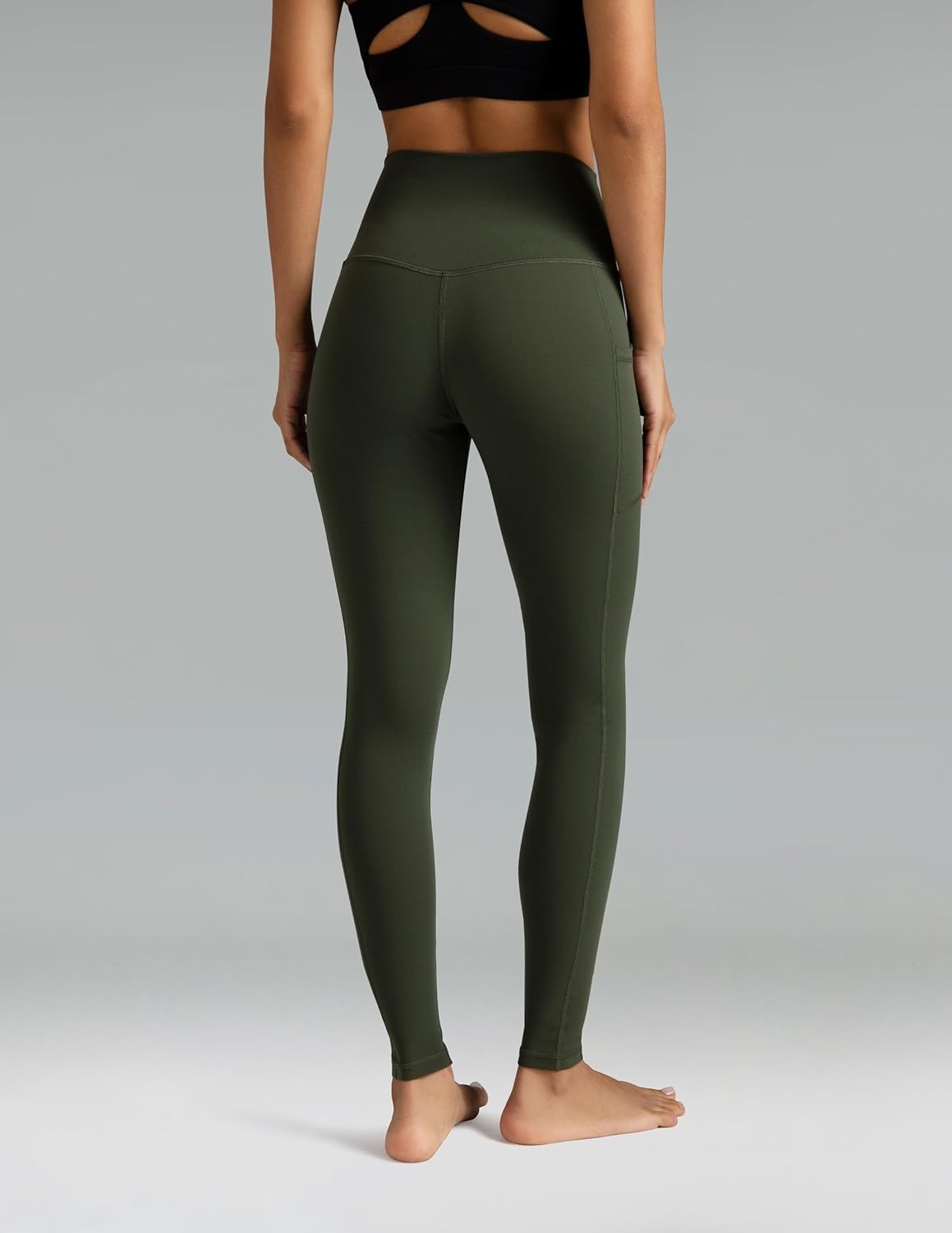 image:imageColorfulkoala Womens High Waisted Leggings 28 Inseam Full Length Workout Yoga Pants with PocketsOlive Green