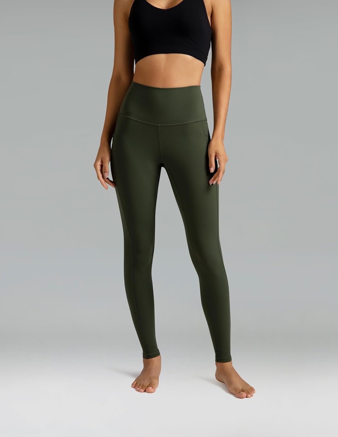 image:imageColorfulkoala Womens High Waisted Leggings 28 Inseam Full Length Workout Yoga Pants with PocketsOlive Green