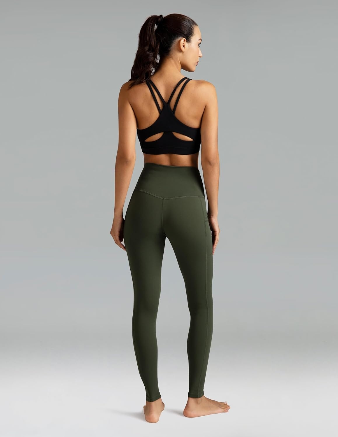image:imageColorfulkoala Womens High Waisted Leggings 28 Inseam Full Length Workout Yoga Pants with PocketsOlive Green