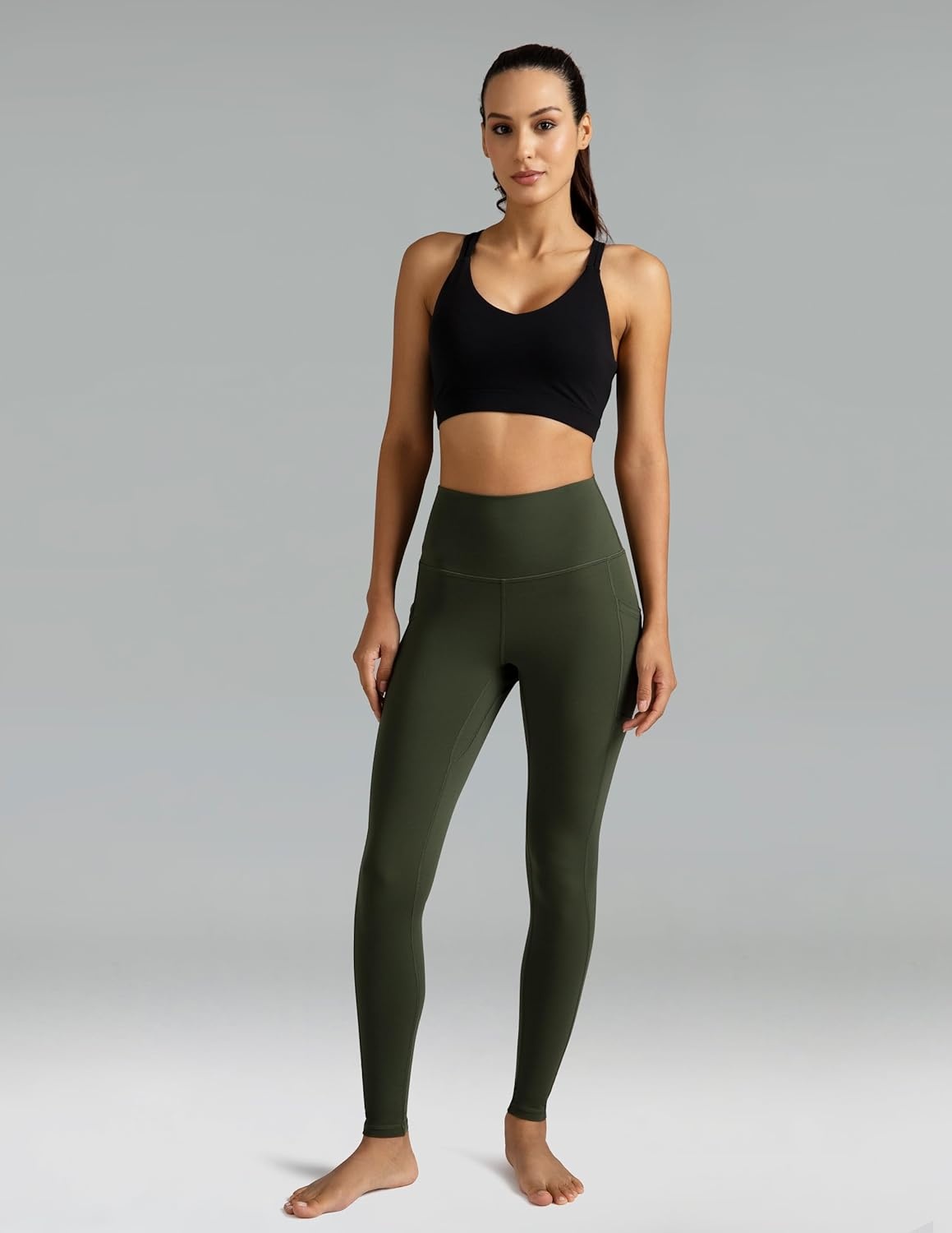 image:imageColorfulkoala Womens High Waisted Leggings 28 Inseam Full Length Workout Yoga Pants with PocketsOlive Green