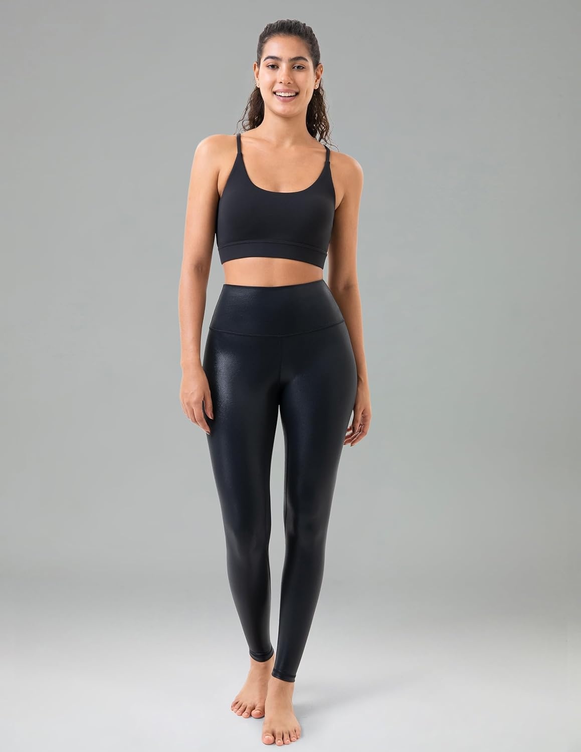 image:imageColorfulkoala Womens High Waisted Matte Faux Leather Leggings Full Length Yoga PantsGlossy Black