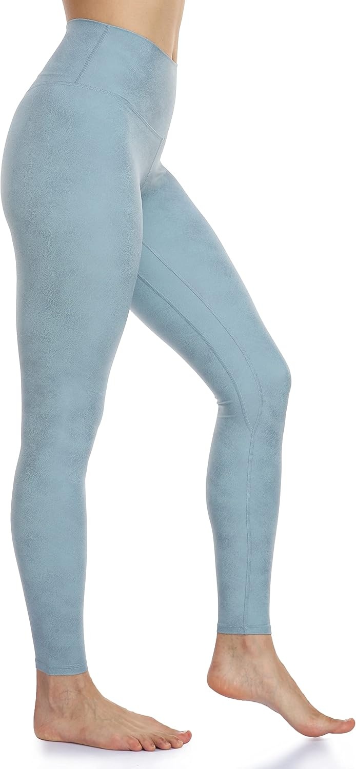 image:imageColorfulkoala Womens High Waisted Matte Faux Leather Leggings Full Length Yoga PantsSmoky Blue