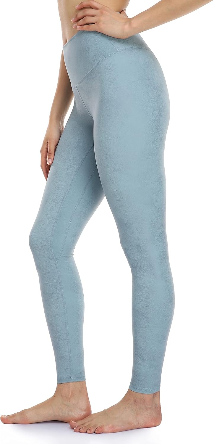 image:imageColorfulkoala Womens High Waisted Matte Faux Leather Leggings Full Length Yoga PantsSmoky Blue
