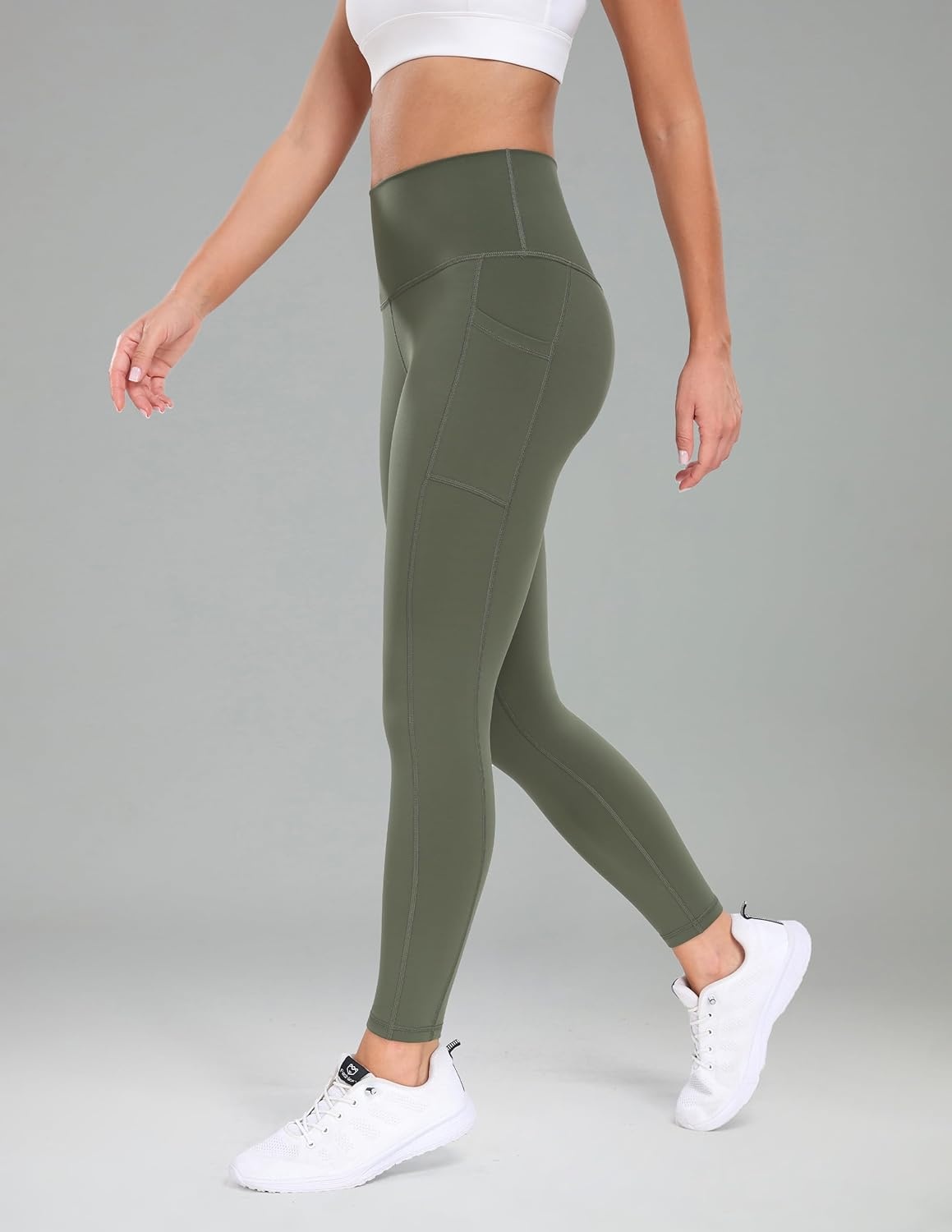 image:imageColorfulkoala Womens High Waisted Yoga Pants 78 Length Leggings with PocketsArmy Green