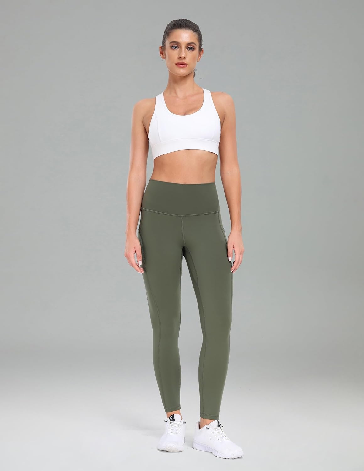 image:imageColorfulkoala Womens High Waisted Yoga Pants 78 Length Leggings with PocketsArmy Green