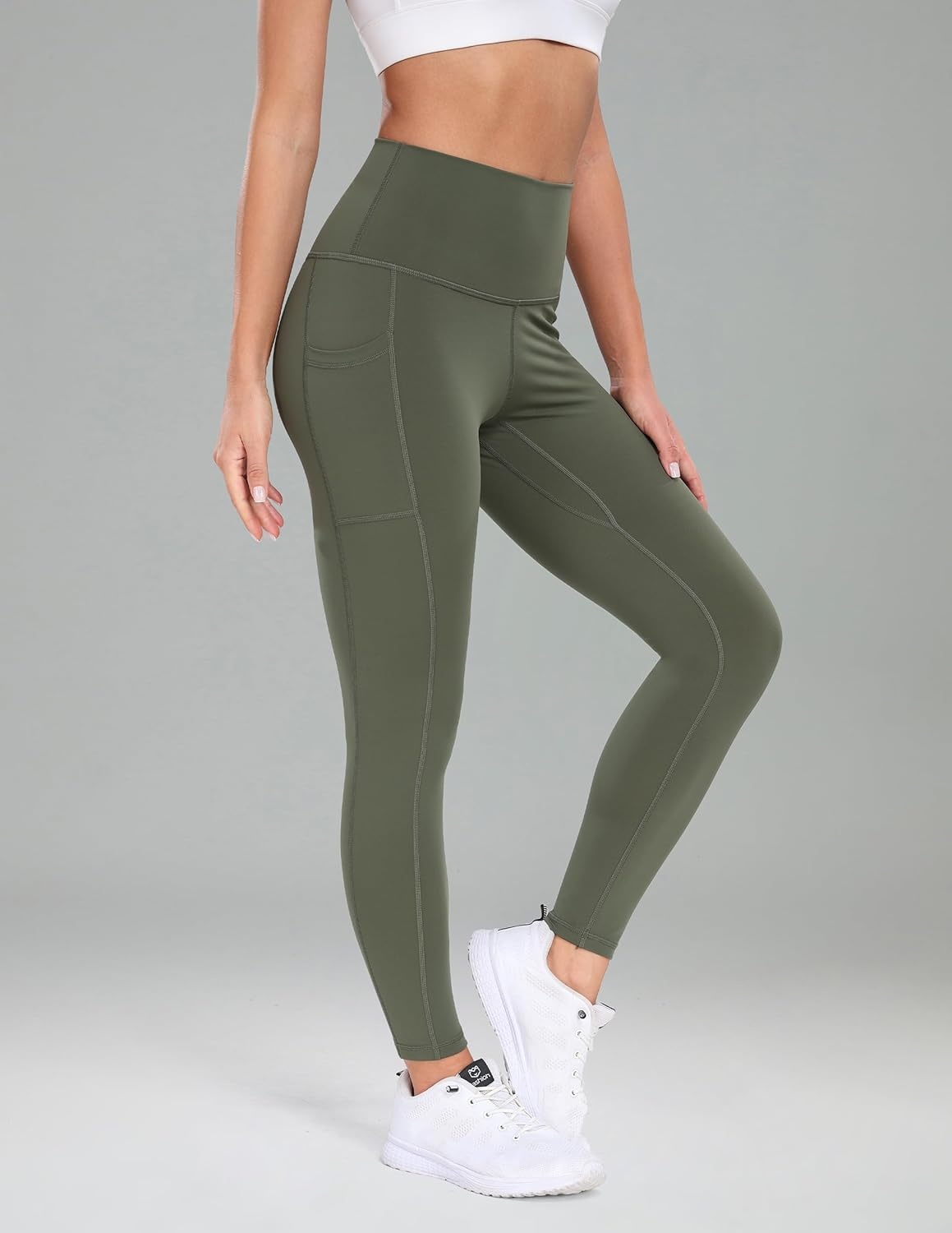 image:imageColorfulkoala Womens High Waisted Yoga Pants 78 Length Leggings with PocketsArmy Green