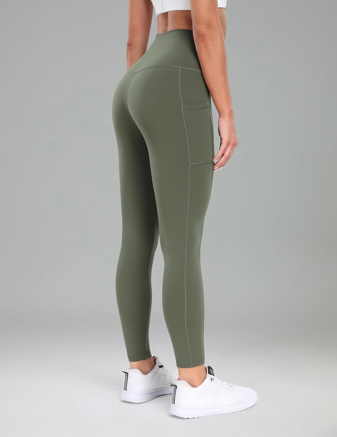 image:imageColorfulkoala Womens High Waisted Yoga Pants 78 Length Leggings with PocketsArmy Green