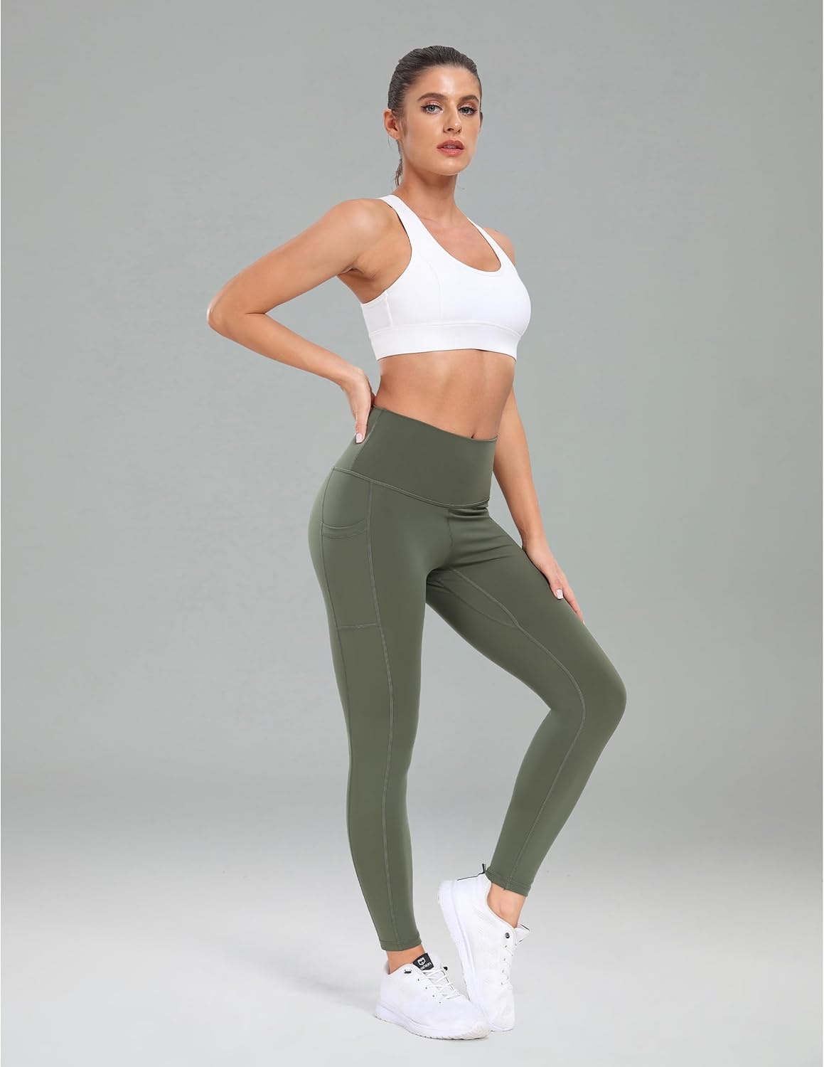 image:imageColorfulkoala Womens High Waisted Yoga Pants 78 Length Leggings with PocketsArmy Green