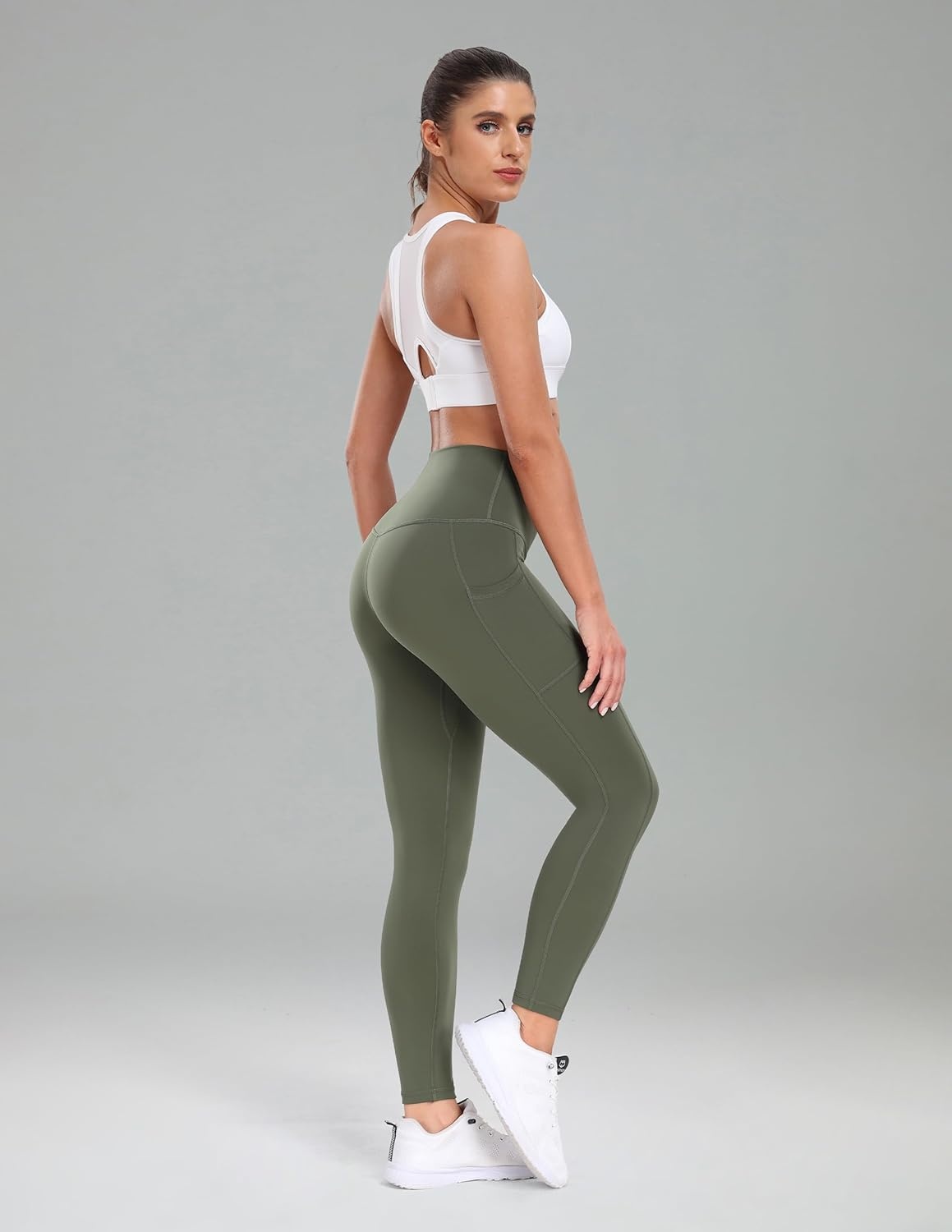 image:imageColorfulkoala Womens High Waisted Yoga Pants 78 Length Leggings with PocketsArmy Green