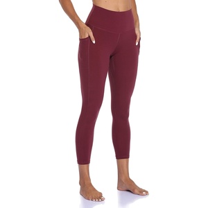 image:imageColorfulkoala Womens High Waisted Yoga Pants 78 Length Leggings with PocketsWine Red