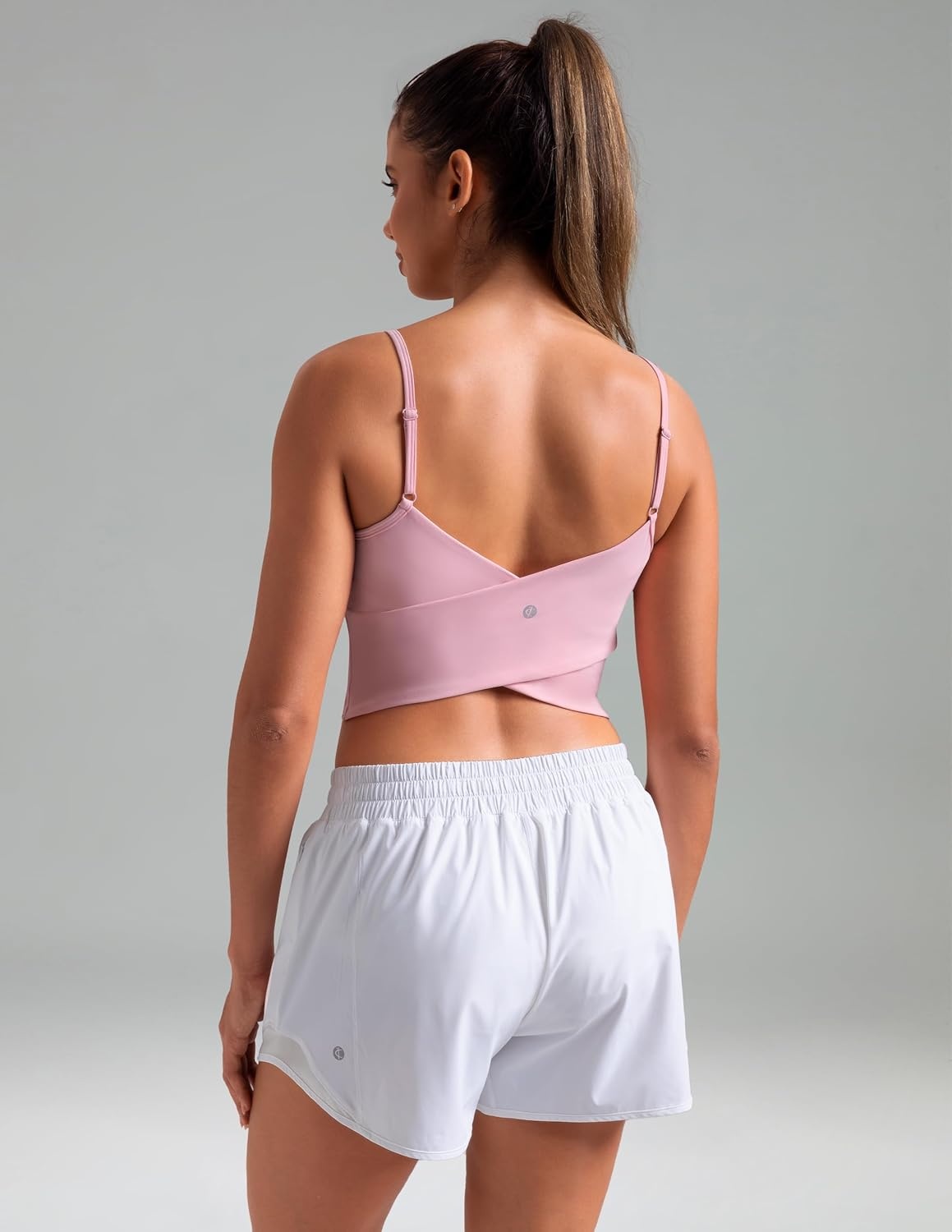 image:imageColorfulkoala Womens Dreamlux Crop Tank Tops with Built in Bra Adjustable Spaghetti Strap Workout Yoga CamisoleAlmond Blossom