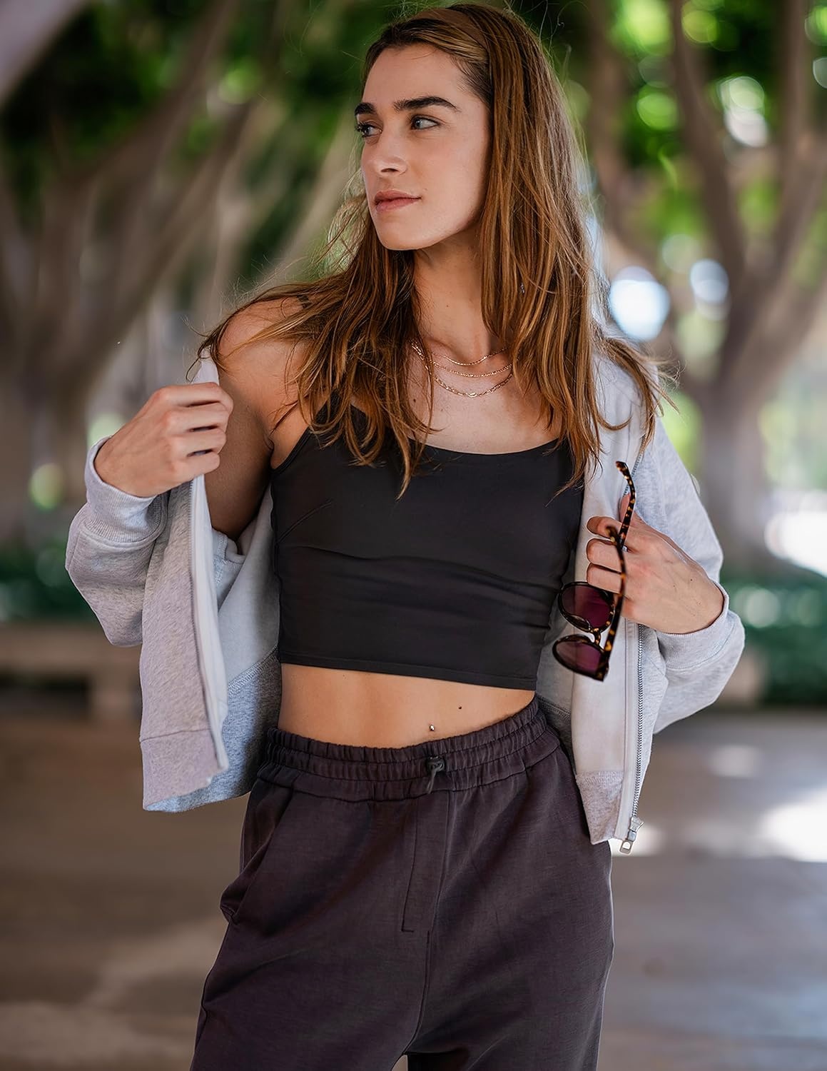 image:imageColorfulkoala Womens Dreamlux Crop Tank Tops with Built in Bra Adjustable Spaghetti Strap Workout Yoga CamisoleBlack