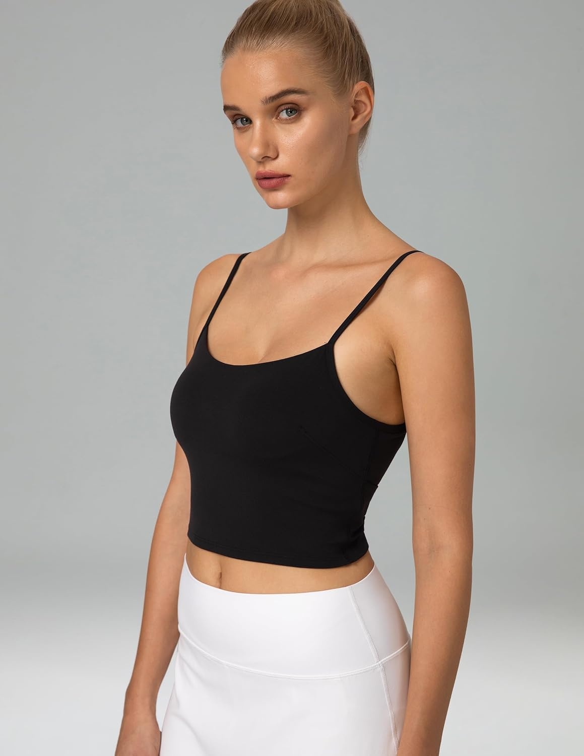 image:imageColorfulkoala Womens Dreamlux Crop Tank Tops with Built in Bra Adjustable Spaghetti Strap Workout Yoga CamisoleBlack