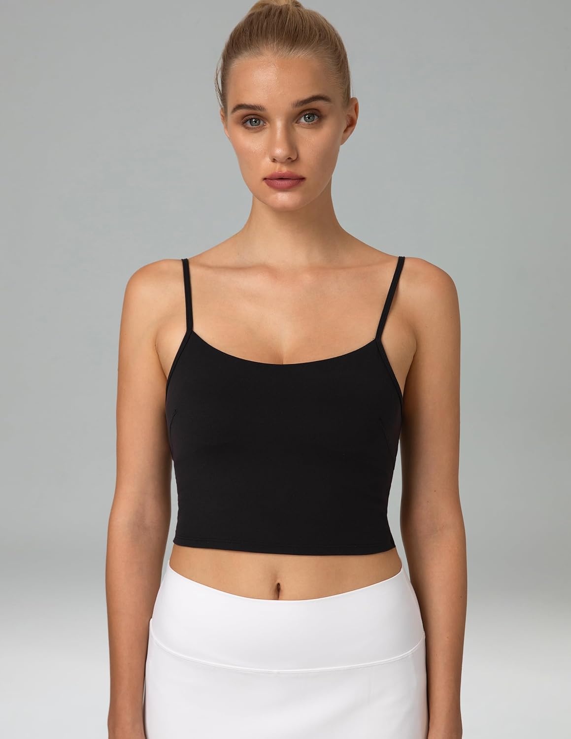 image:imageColorfulkoala Womens Dreamlux Crop Tank Tops with Built in Bra Adjustable Spaghetti Strap Workout Yoga CamisoleBlack