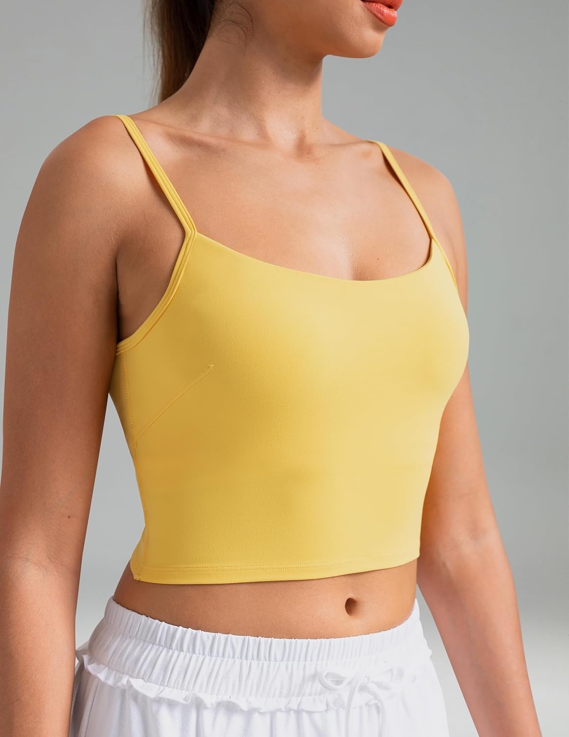 image:imageColorfulkoala Womens Dreamlux Crop Tank Tops with Built in Bra Adjustable Spaghetti Strap Workout Yoga CamisoleBlazing Yellow