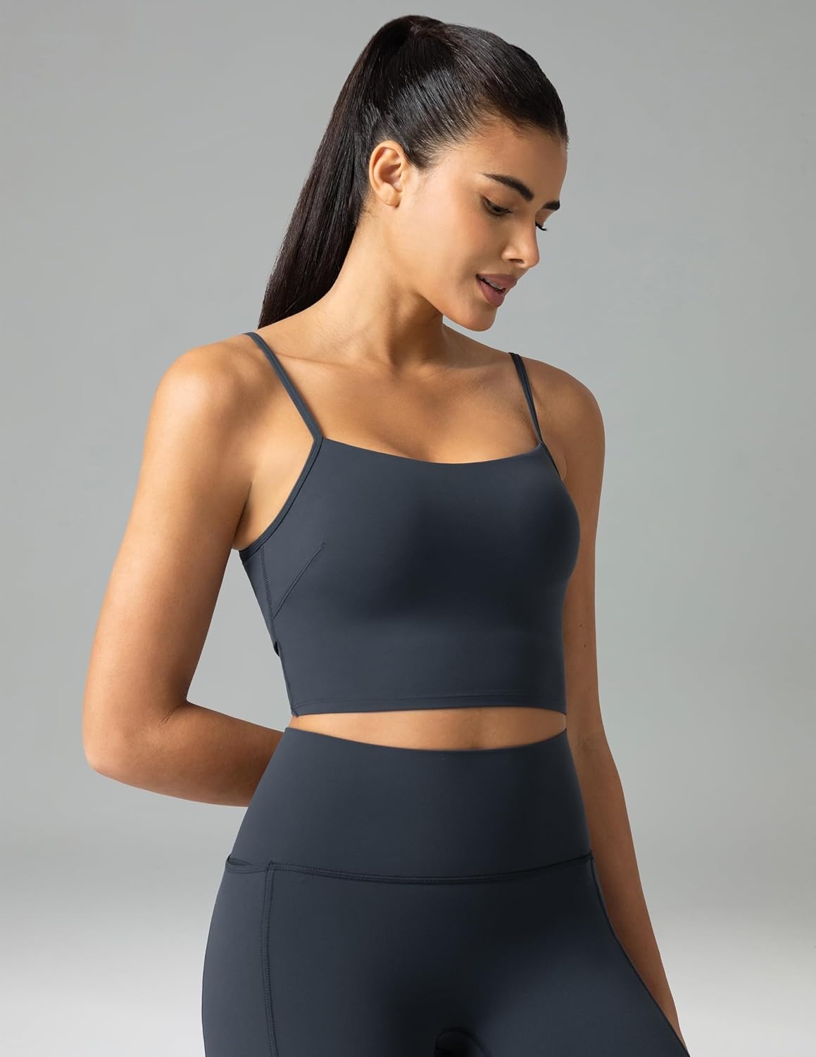image:imageColorfulkoala Womens Dreamlux Crop Tank Tops with Built in Bra Adjustable Spaghetti Strap Workout Yoga CamisoleBlue Ink