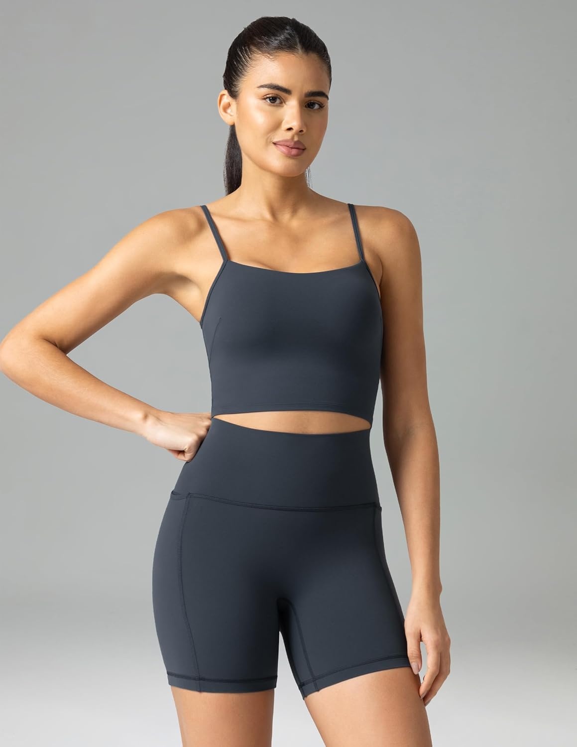 image:imageColorfulkoala Womens Dreamlux Crop Tank Tops with Built in Bra Adjustable Spaghetti Strap Workout Yoga CamisoleBlue Ink