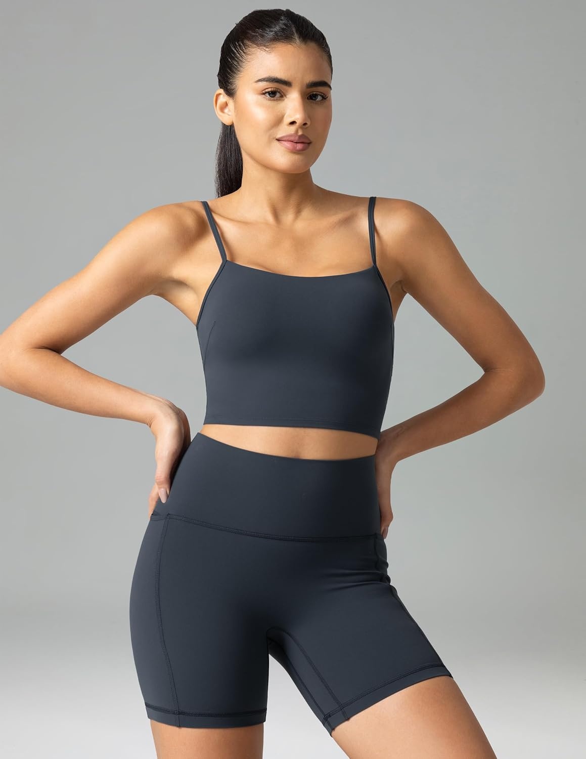 image:imageColorfulkoala Womens Dreamlux Crop Tank Tops with Built in Bra Adjustable Spaghetti Strap Workout Yoga CamisoleBlue Ink