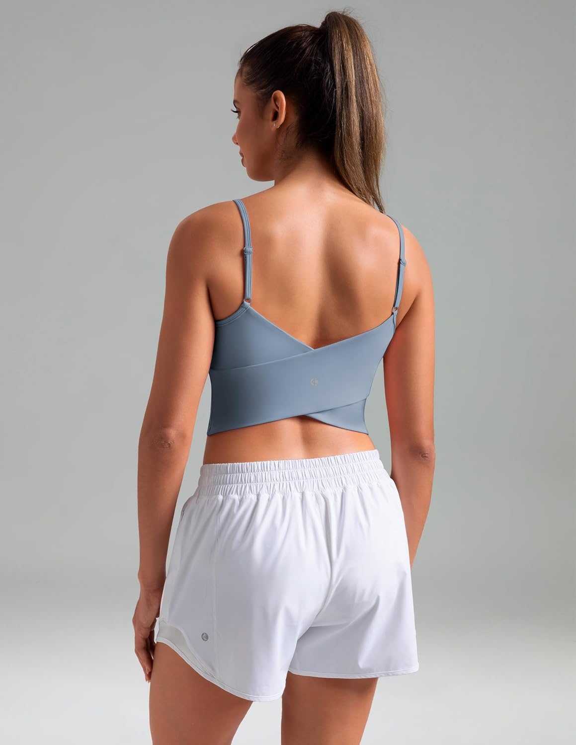 image:imageColorfulkoala Womens Dreamlux Crop Tank Tops with Built in Bra Adjustable Spaghetti Strap Workout Yoga CamisoleChambray