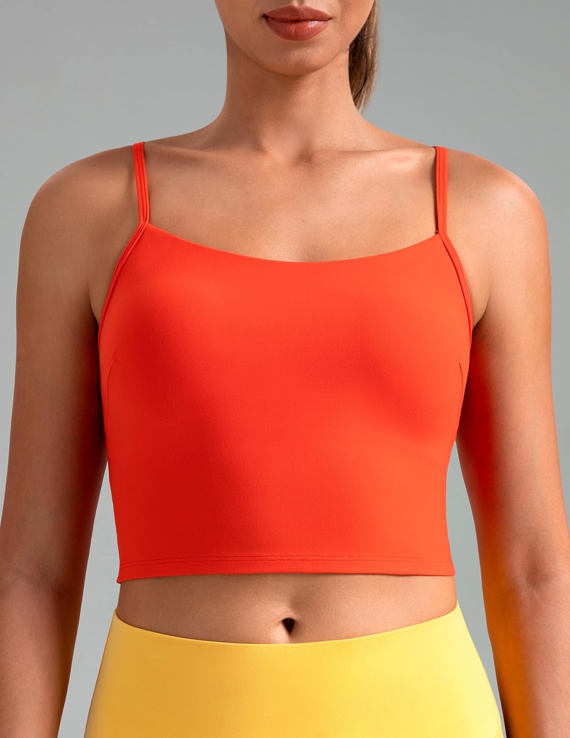 image:imageColorfulkoala Womens Dreamlux Crop Tank Tops with Built in Bra Adjustable Spaghetti Strap Workout Yoga CamisoleCherry Tomato