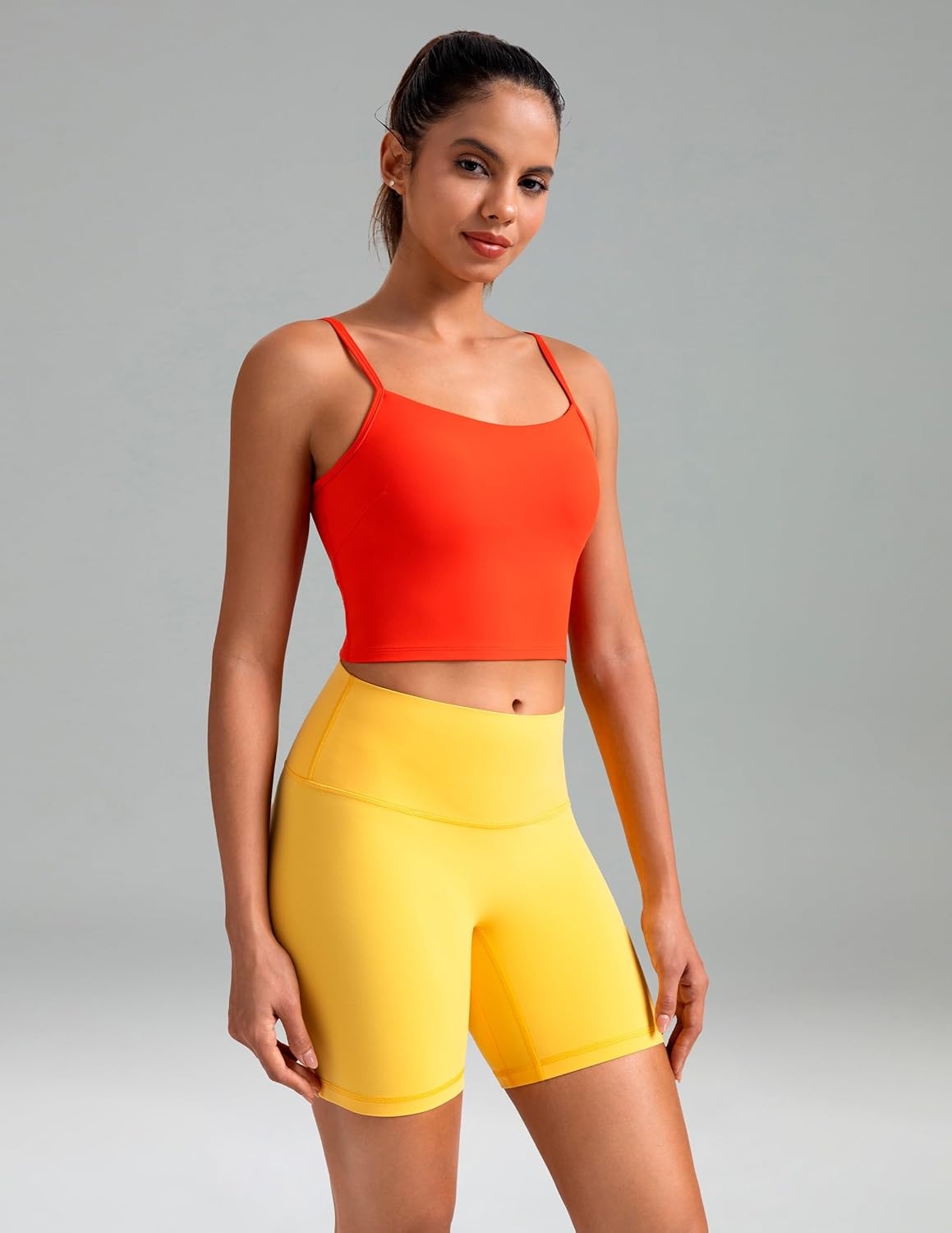 image:imageColorfulkoala Womens Dreamlux Crop Tank Tops with Built in Bra Adjustable Spaghetti Strap Workout Yoga CamisoleCherry Tomato