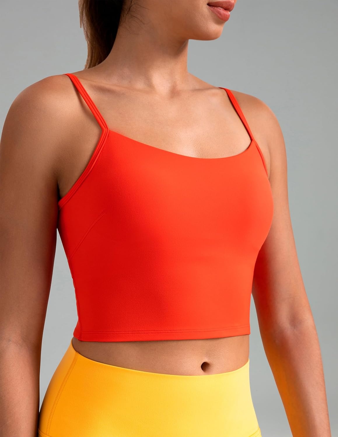 image:imageColorfulkoala Womens Dreamlux Crop Tank Tops with Built in Bra Adjustable Spaghetti Strap Workout Yoga CamisoleCherry Tomato