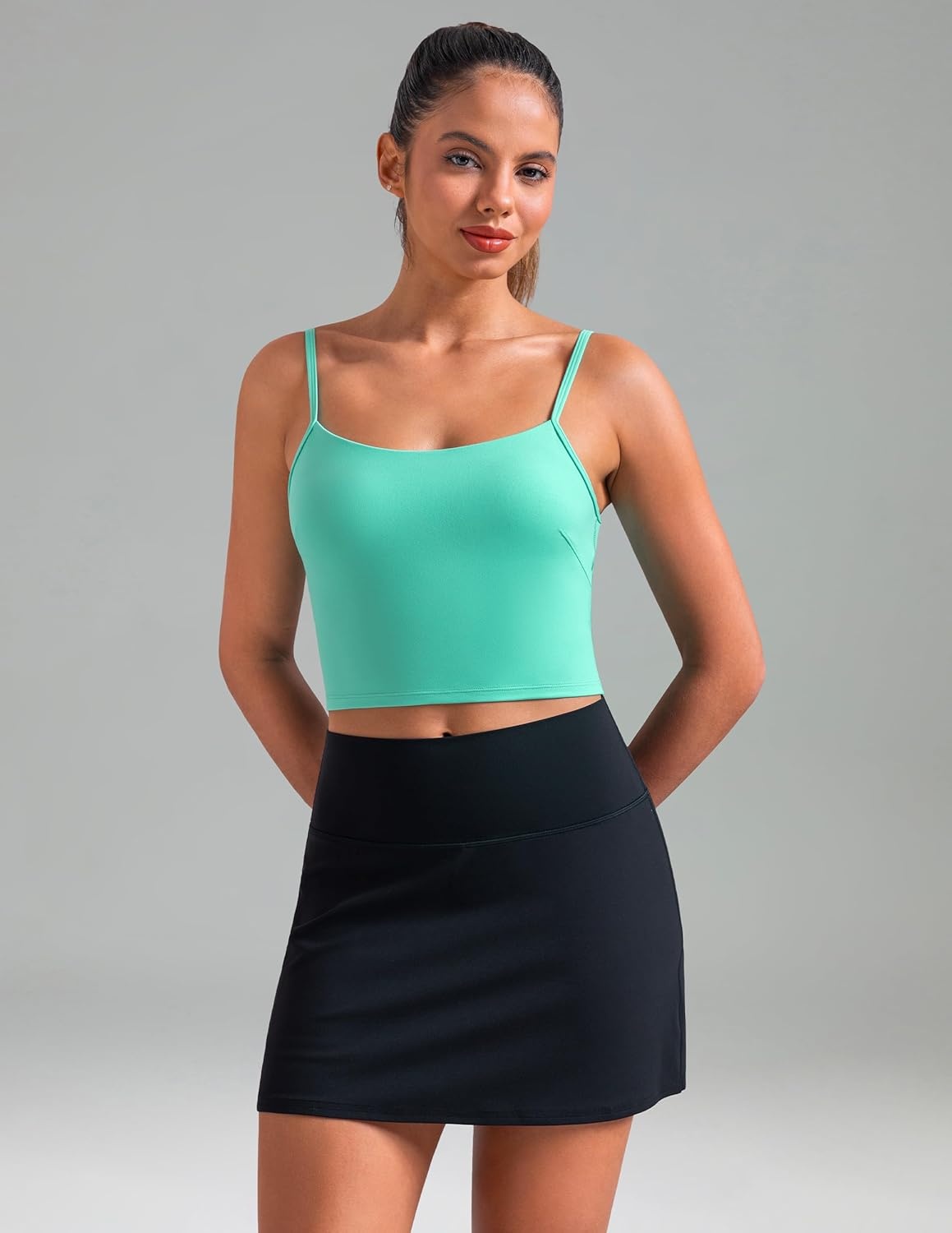 image:imageColorfulkoala Womens Dreamlux Crop Tank Tops with Built in Bra Adjustable Spaghetti Strap Workout Yoga CamisoleCockatoo