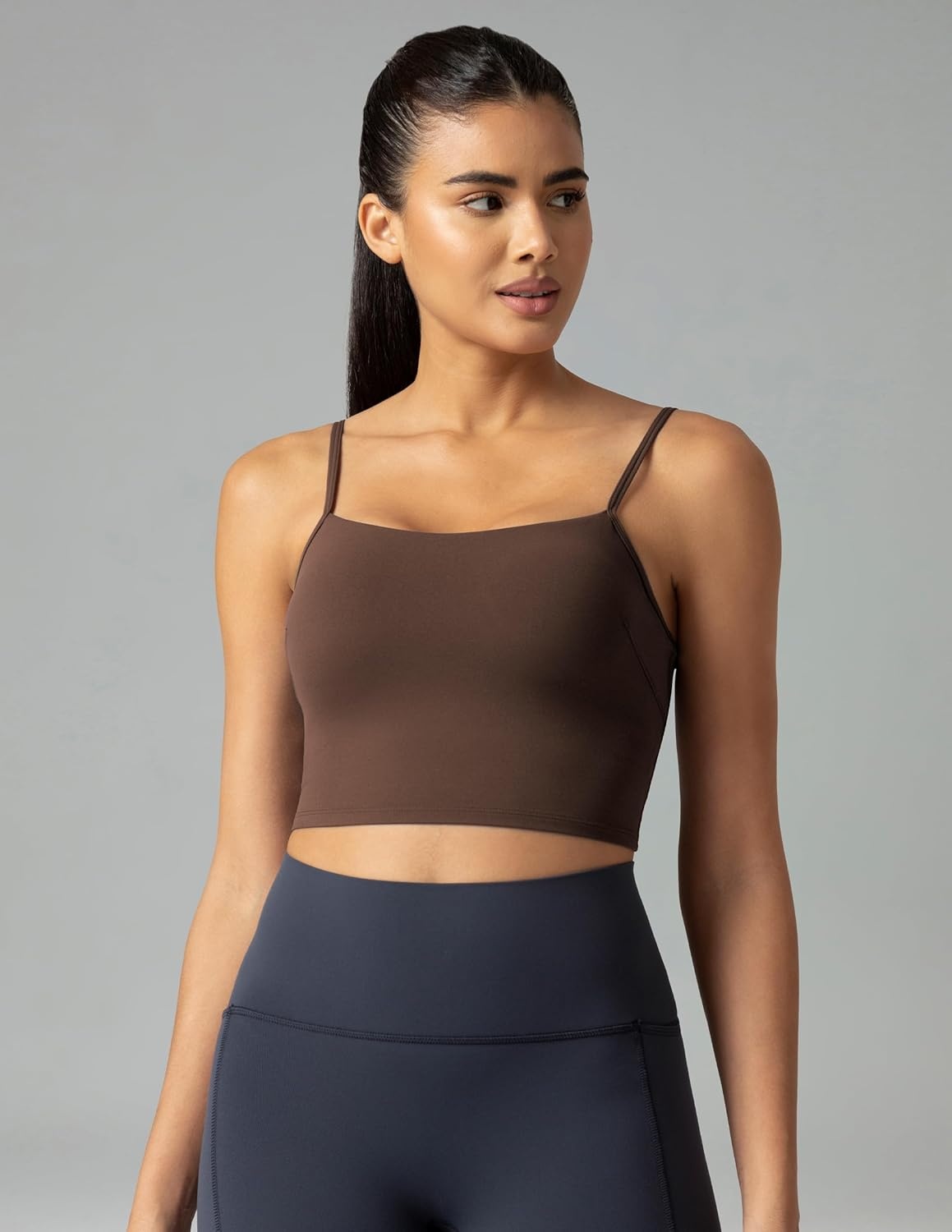 image:imageColorfulkoala Womens Dreamlux Crop Tank Tops with Built in Bra Adjustable Spaghetti Strap Workout Yoga CamisoleCocoa
