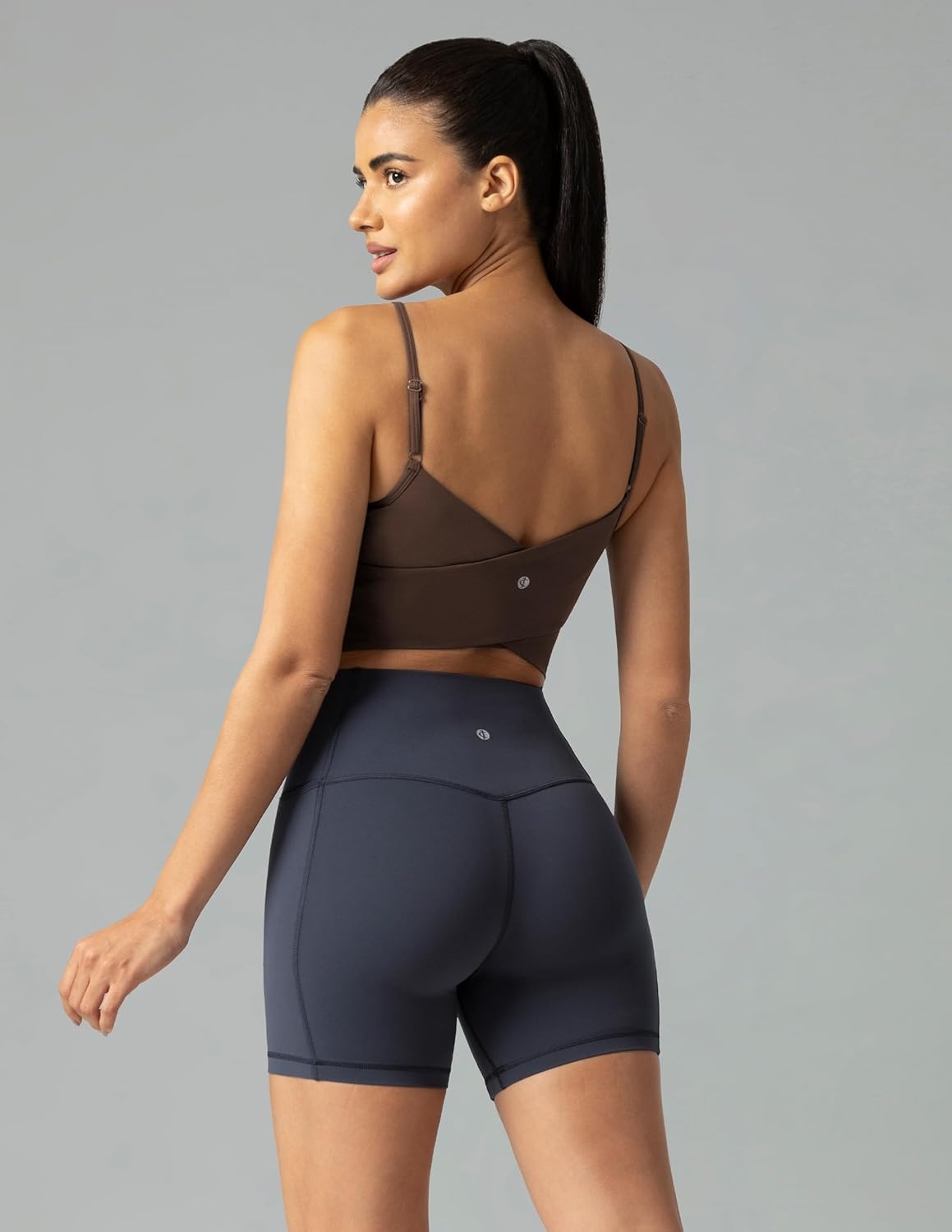 image:imageColorfulkoala Womens Dreamlux Crop Tank Tops with Built in Bra Adjustable Spaghetti Strap Workout Yoga CamisoleCocoa