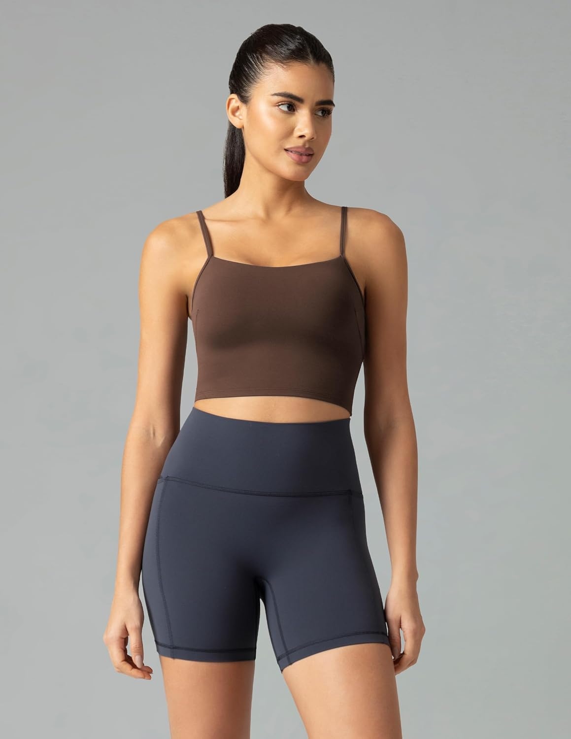 image:imageColorfulkoala Womens Dreamlux Crop Tank Tops with Built in Bra Adjustable Spaghetti Strap Workout Yoga CamisoleCocoa