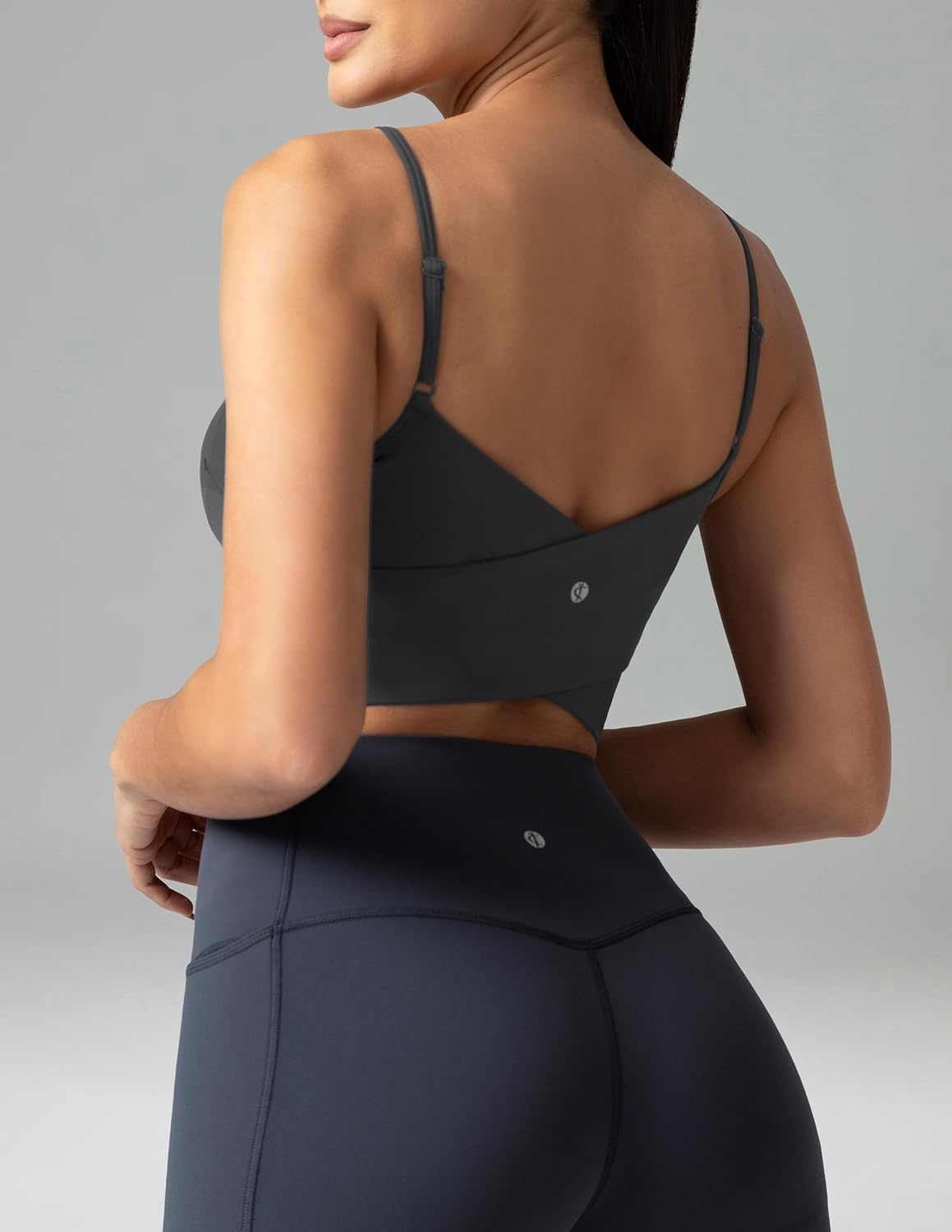 image:imageColorfulkoala Womens Dreamlux Crop Tank Tops with Built in Bra Adjustable Spaghetti Strap Workout Yoga CamisoleDark Carobon
