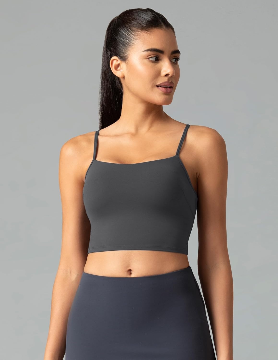 image:imageColorfulkoala Womens Dreamlux Crop Tank Tops with Built in Bra Adjustable Spaghetti Strap Workout Yoga CamisoleDark Carobon