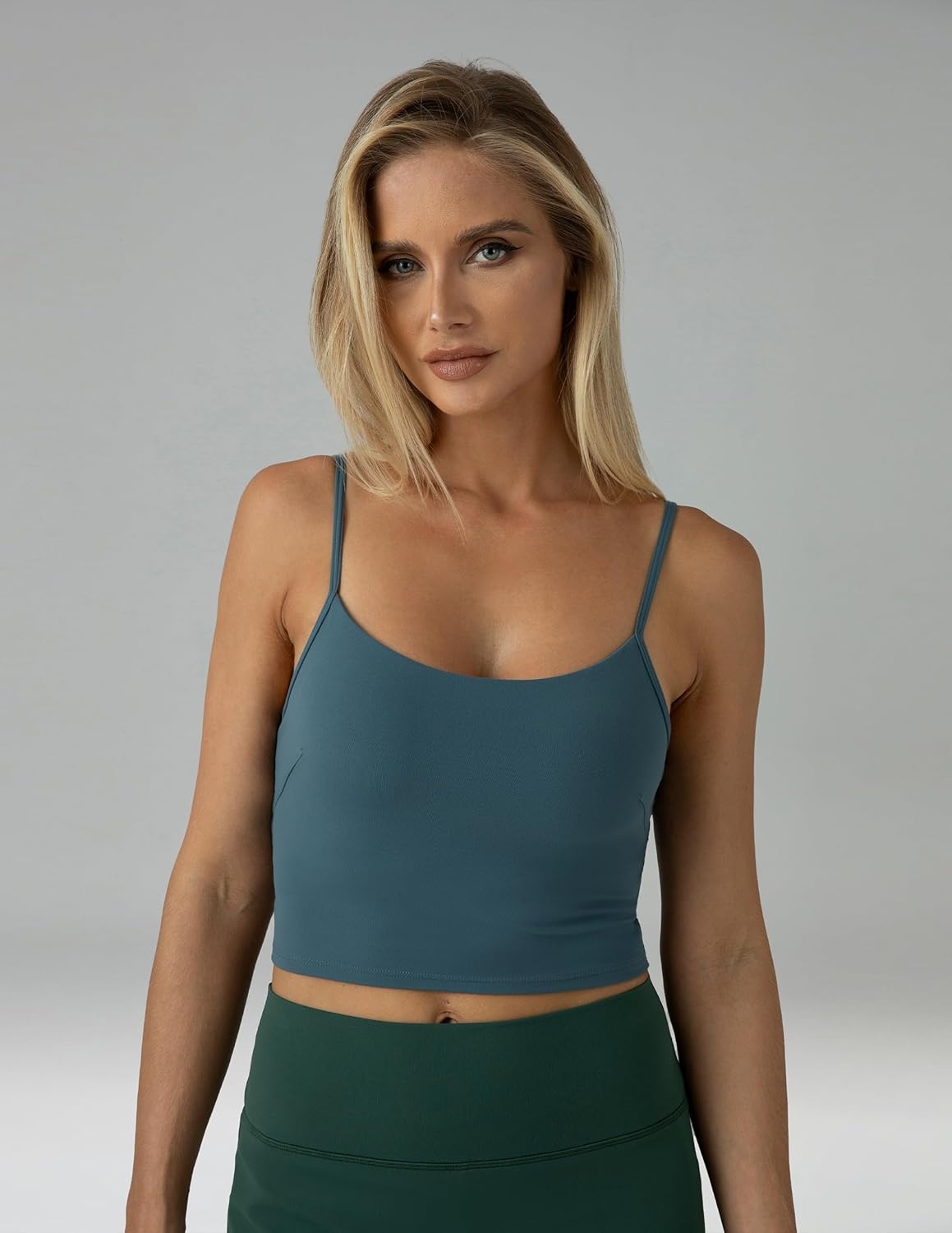 image:imageColorfulkoala Womens Dreamlux Crop Tank Tops with Built in Bra Adjustable Spaghetti Strap Workout Yoga CamisoleDark Jasper