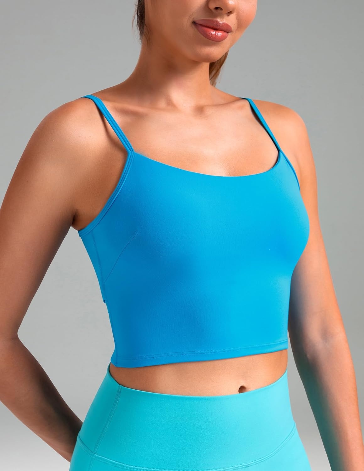 image:imageColorfulkoala Womens Dreamlux Crop Tank Tops with Built in Bra Adjustable Spaghetti Strap Workout Yoga CamisoleHawaiian Ocean
