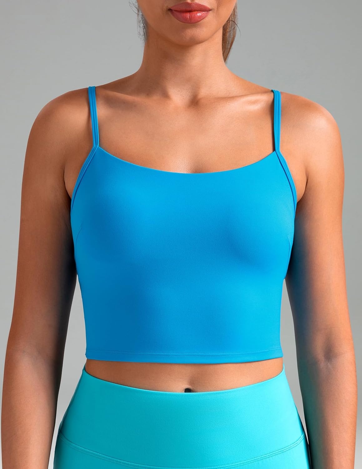 image:imageColorfulkoala Womens Dreamlux Crop Tank Tops with Built in Bra Adjustable Spaghetti Strap Workout Yoga CamisoleHawaiian Ocean