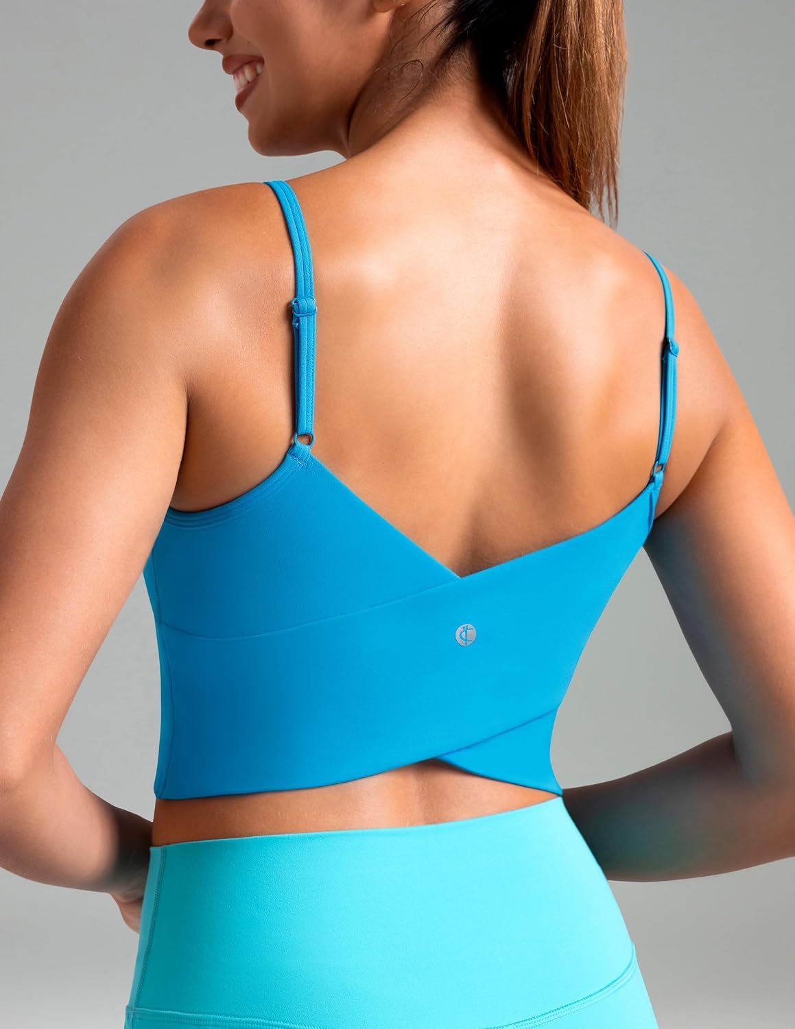 image:imageColorfulkoala Womens Dreamlux Crop Tank Tops with Built in Bra Adjustable Spaghetti Strap Workout Yoga CamisoleHawaiian Ocean