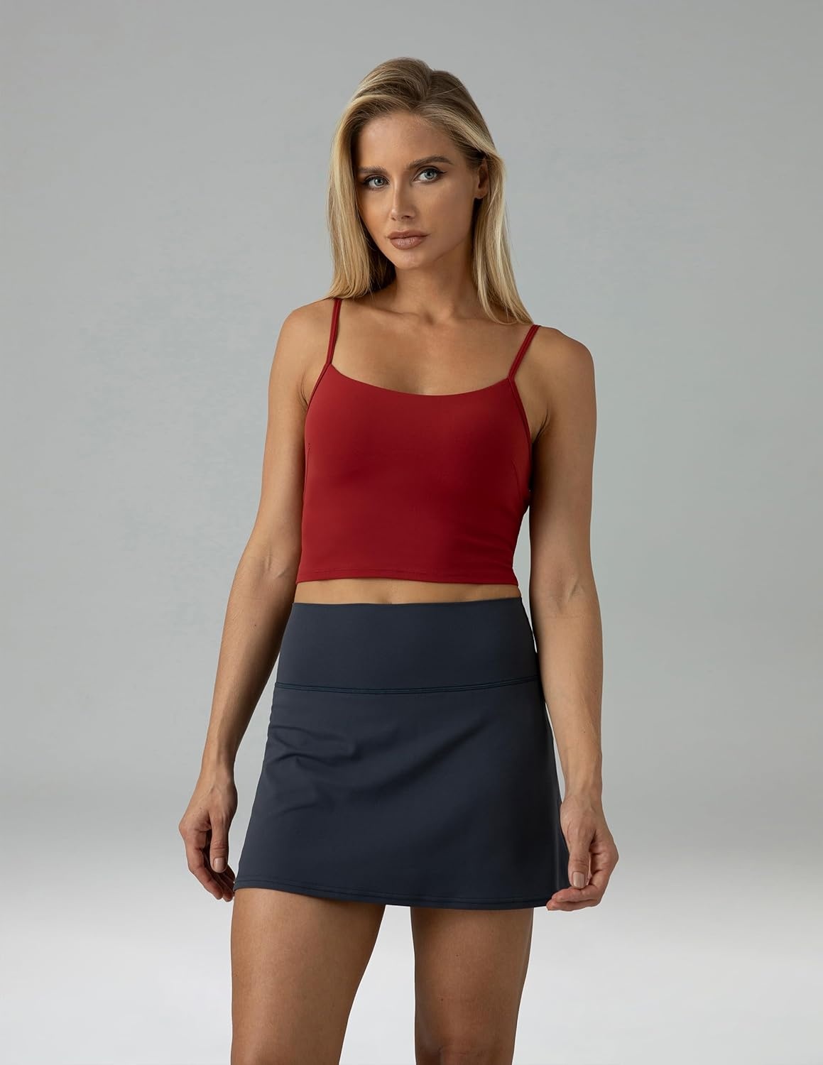 image:imageColorfulkoala Womens Dreamlux Crop Tank Tops with Built in Bra Adjustable Spaghetti Strap Workout Yoga CamisoleMerlot