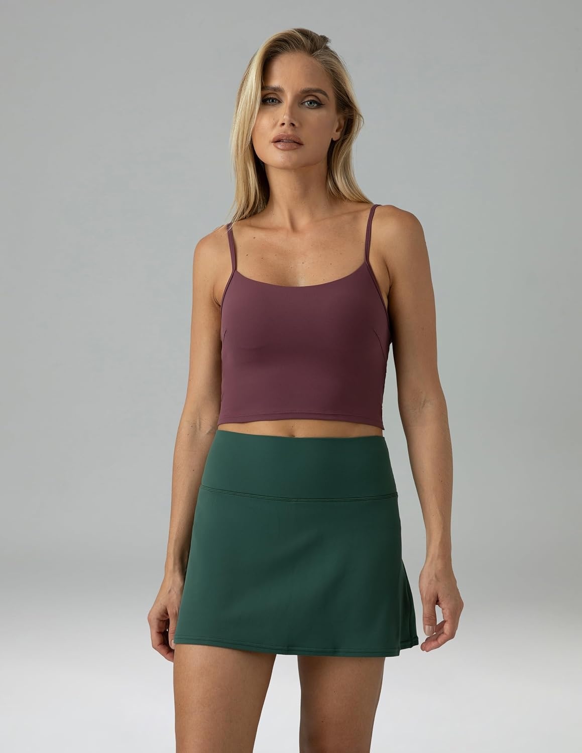image:imageColorfulkoala Womens Dreamlux Crop Tank Tops with Built in Bra Adjustable Spaghetti Strap Workout Yoga CamisolePlum Red