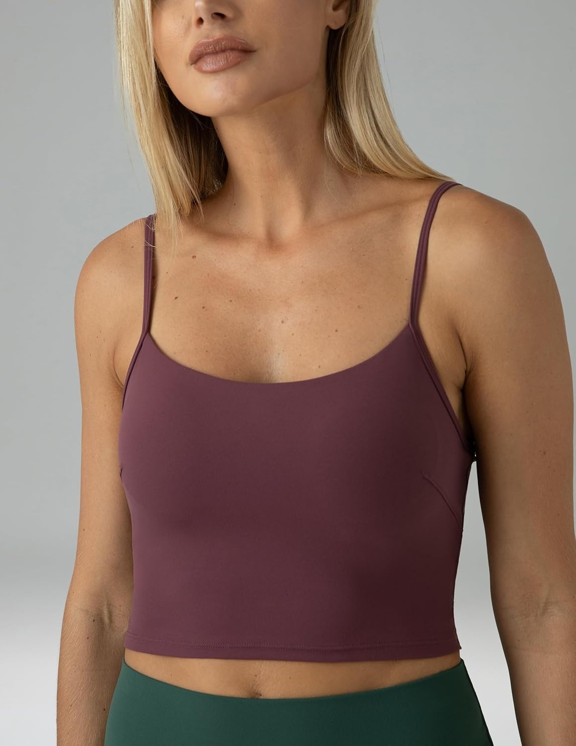 image:imageColorfulkoala Womens Dreamlux Crop Tank Tops with Built in Bra Adjustable Spaghetti Strap Workout Yoga CamisolePlum Red